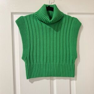 Emerald Green Ribbed Turtleneck Sweater Vest